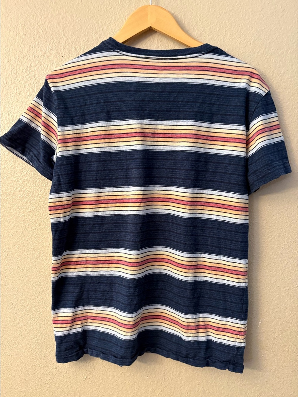 American Eagle Men's Retro Striped Pocket T-Shirt Medium 100% Cotton Navy - Picture 3 of 9
